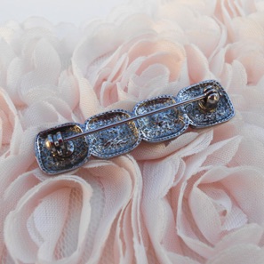 Broche Vintage Poggi Paris - Fleur Strassée Dorée, Occasion, Dimensions 72x62mm